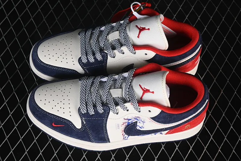 All categories Air Jordan Jordan series basketball shoes Air Jordan 1 Low High-end customized low-top sneakers Air Jordan 1 Low AJ1 Joe 1 white, blue and red color matching High-end customized low-top retro basketball shoes JY6988-135